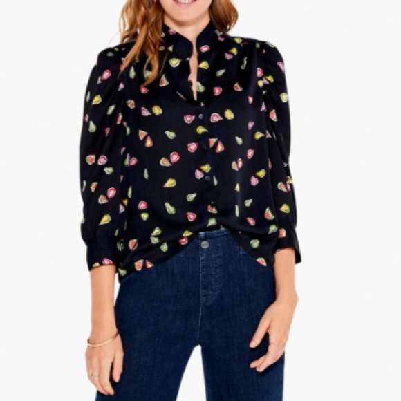 NIC+ZOE BLACK PARTY PEARS BLOUSE WITH COLORFUL PEAR PRINT WOMENS SZ LARGE - Picture 8 of 8